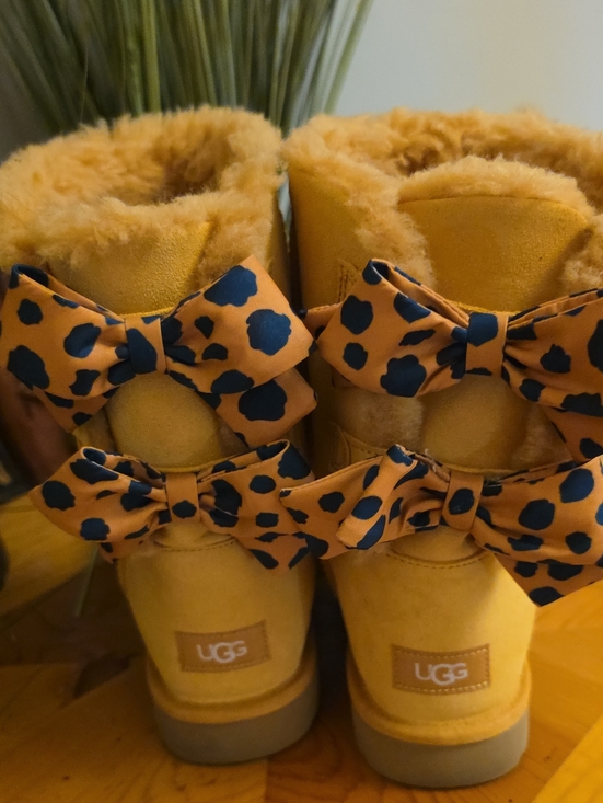 UGG Shoes - UGG Yellow Suede Shearling Boots with Leopard Bow